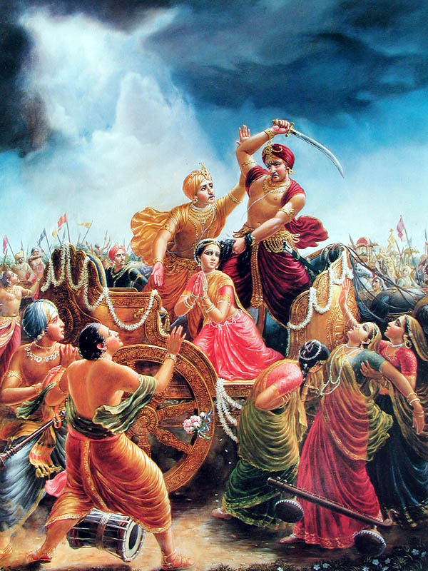 Kamsa attacks Devaki, Vasudeva restrains