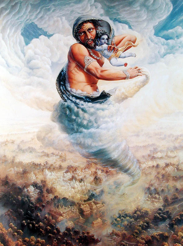 Trinavarta whirlwind demon abducts Krishna