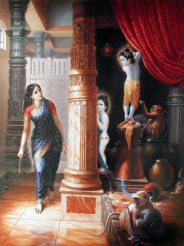 Krishna feeds butter to monkeys