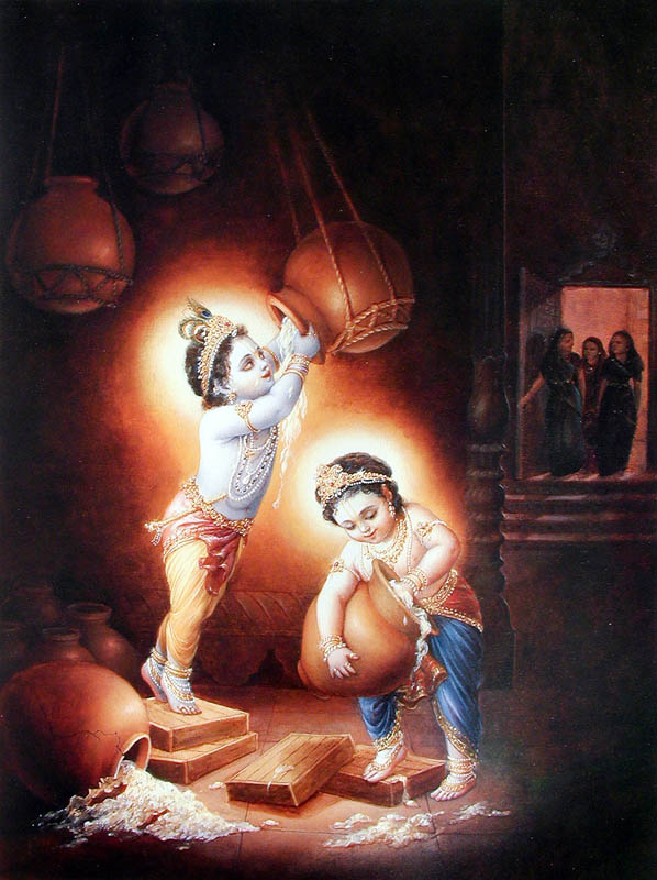 Krishna and Balarama stealing butter