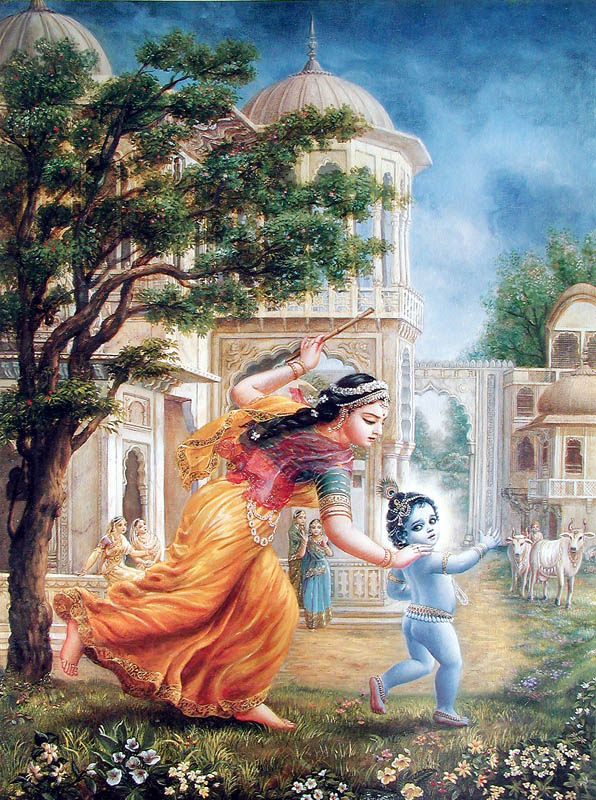 Yashoda chases Krishna with stick