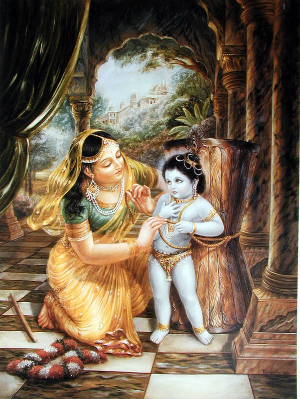 Yashoda binds Krishna to mortar