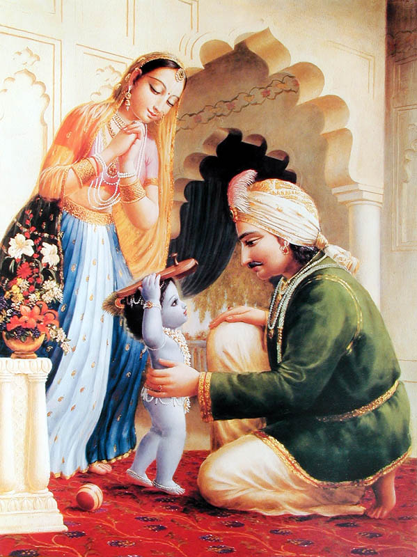 Krishna lifting Nanda Maharaj's Chappals