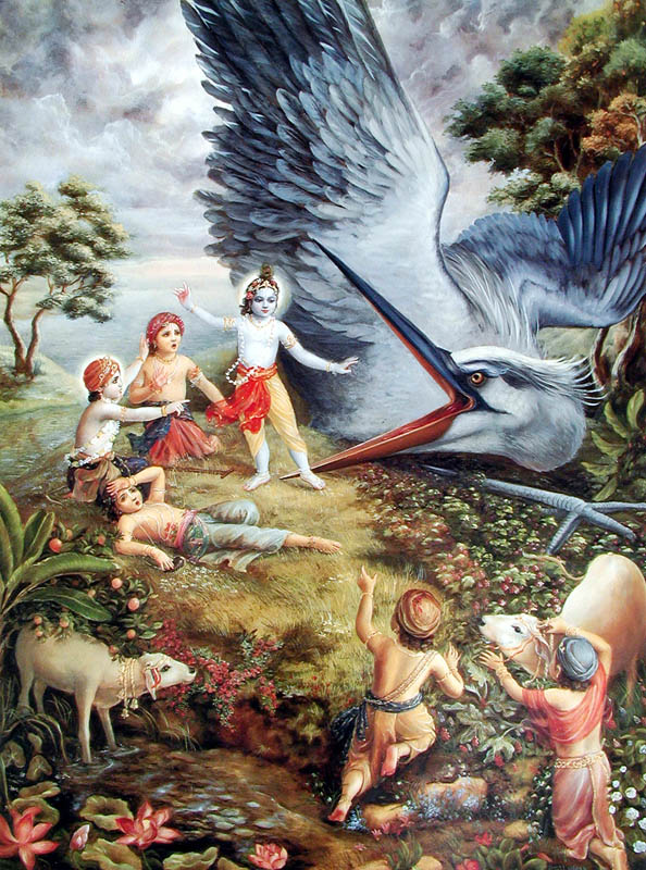 Krishna kills crane demon Bakasura