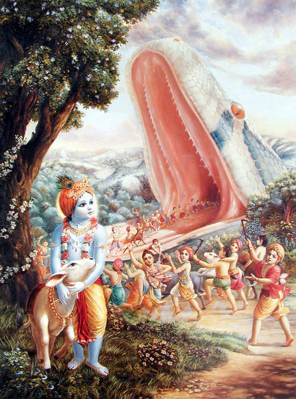 Krishna kills serpent demon Aghasura