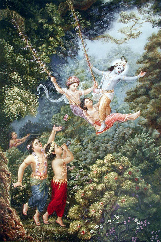 Krishna and boys swinging