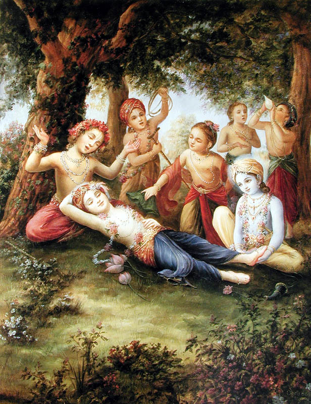 Krishna massages cowherd boy's feet