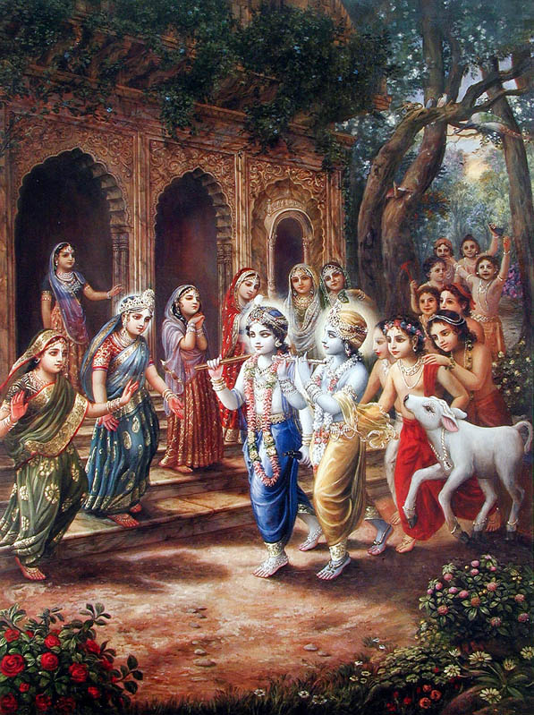 Gopis attracted by Krishna's flute