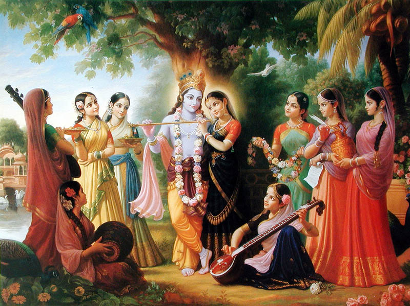 Gopis serve Krishna with music
