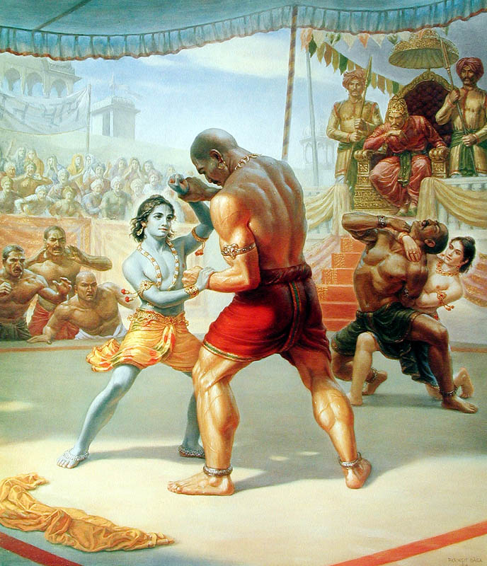 Krishna wrestles the demon Chanura