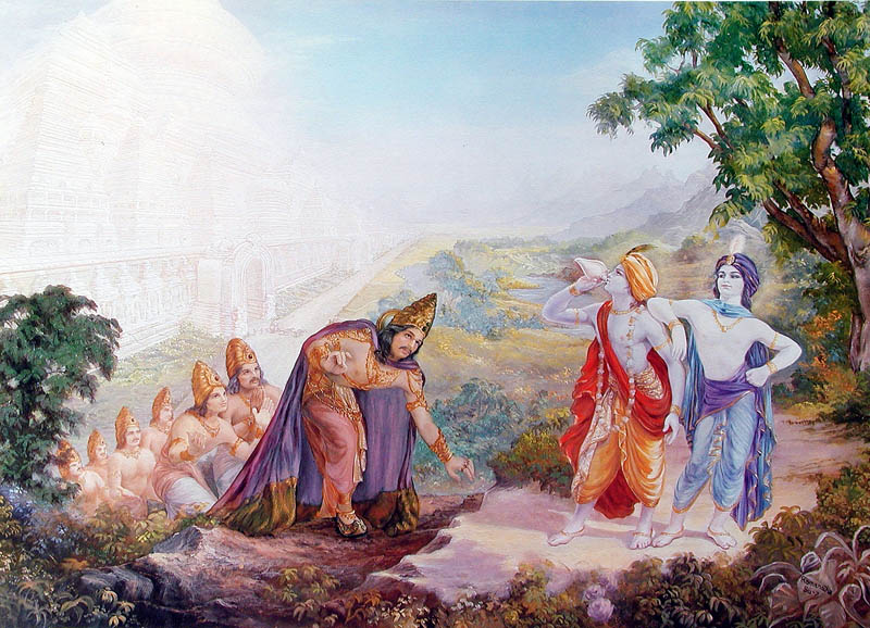 Krishna rescuing kings arrested by Jarasandha