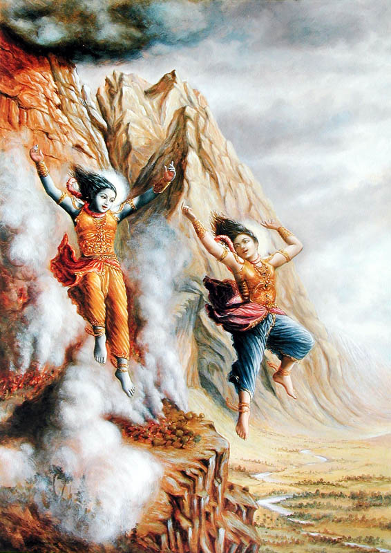 Krishna, Balarama leap from burning mountain