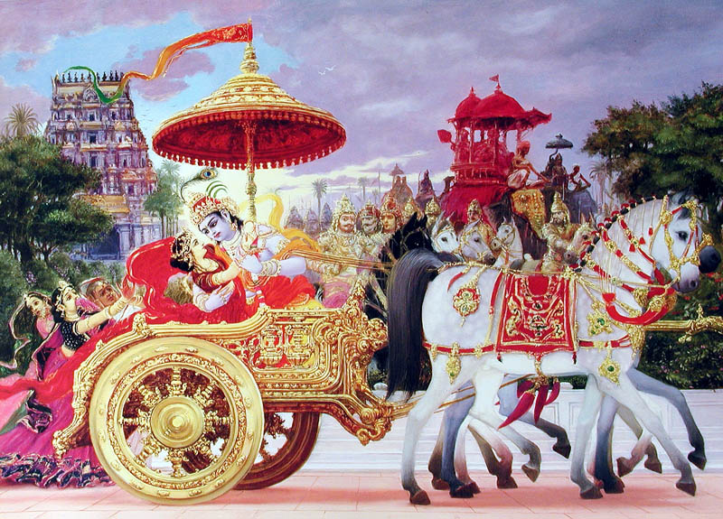 Krishna kidnaps Rukmini by chariot