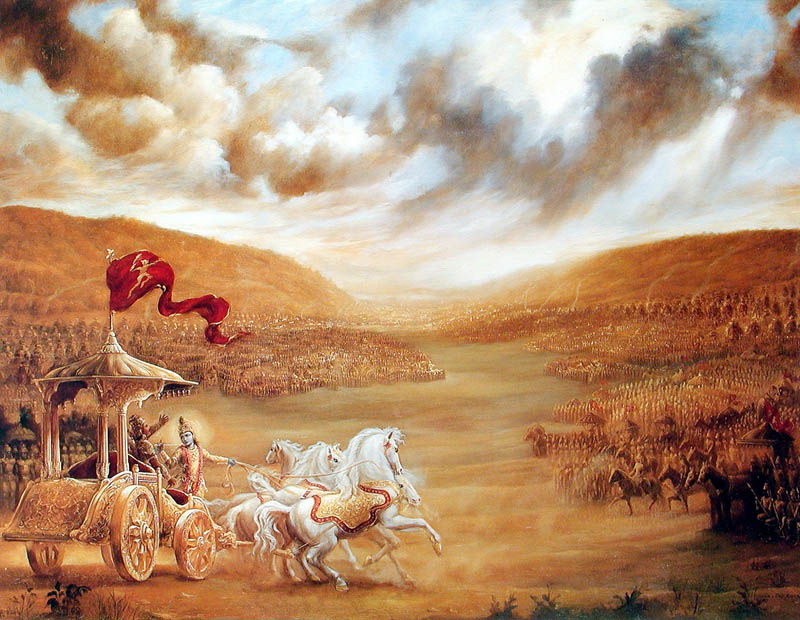 Chariot drawn between two armies